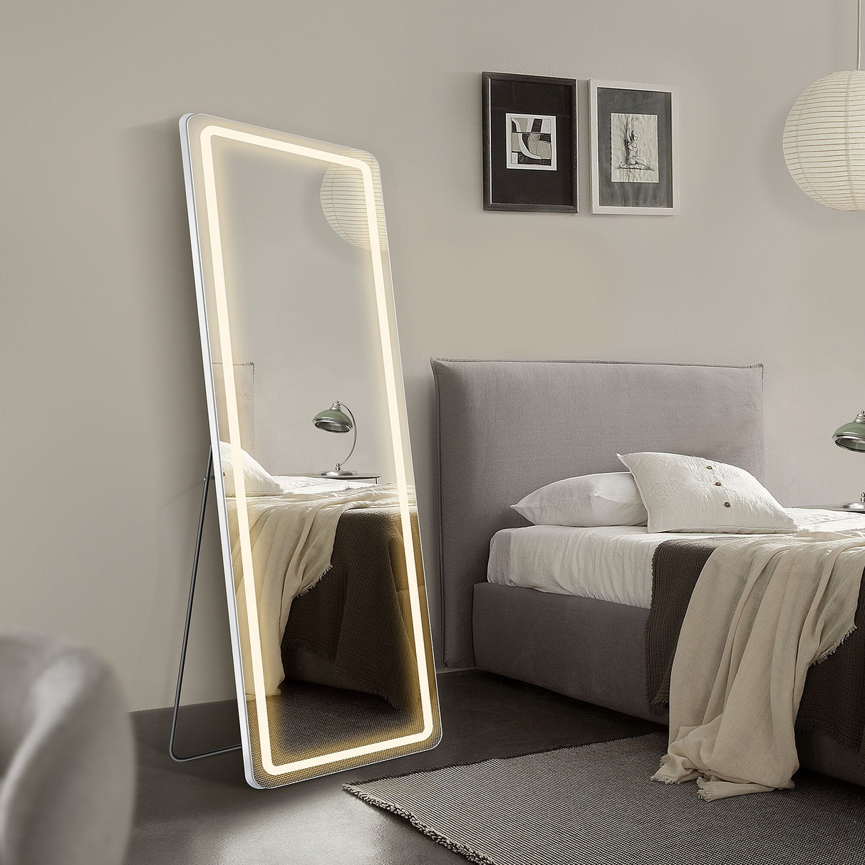 Wall Mounted Bathroom Framed LED Full Length Mirror With Dimmable Light Touch Sensor - 64*21