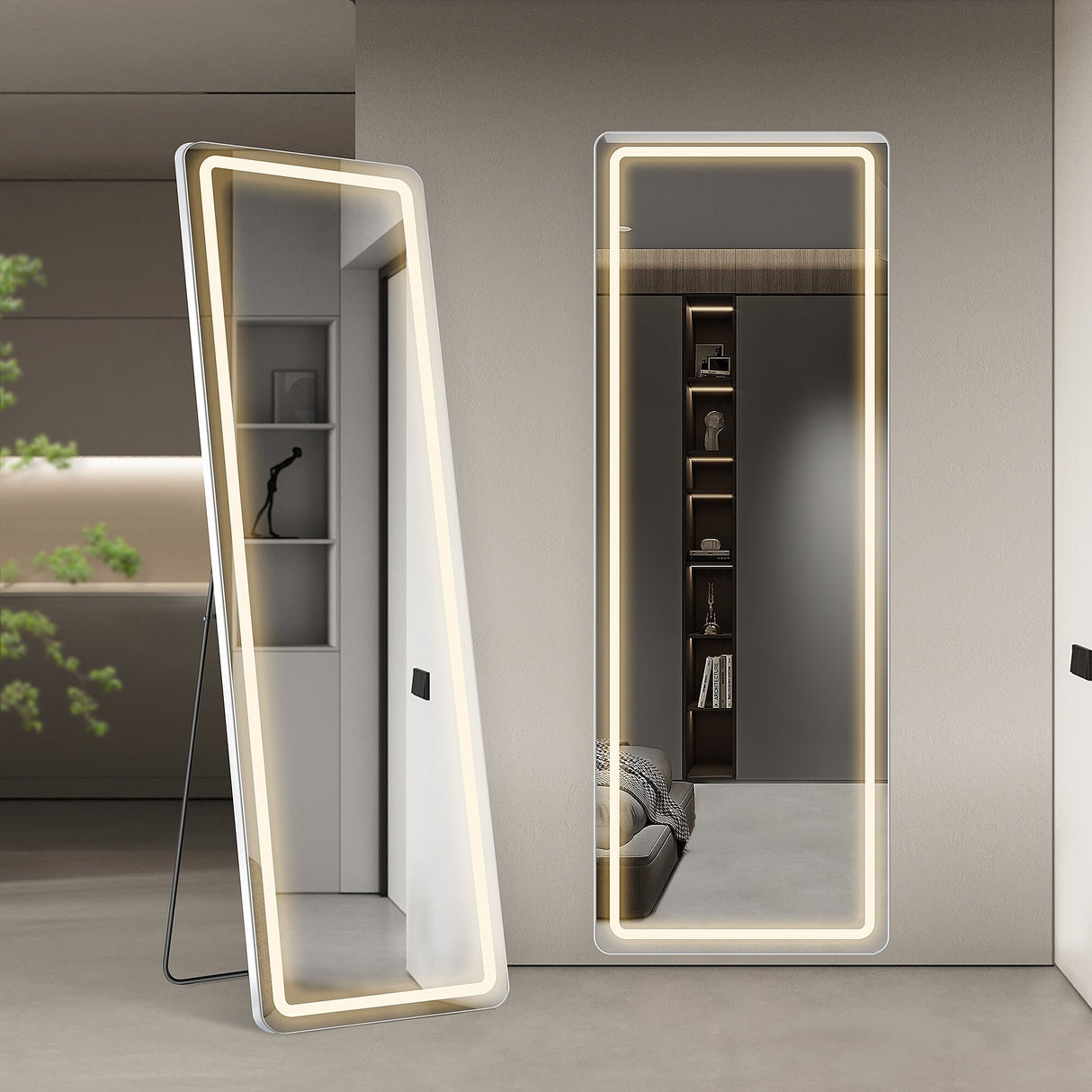 Wall Mounted Bathroom Framed LED Full Length Mirror With Dimmable Light Touch Sensor - 64*21