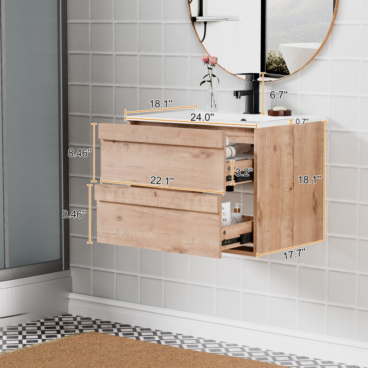 Wall Mounted Bathroom Vanity Sink Combo Cabinet Vanity Set Invisible Handles