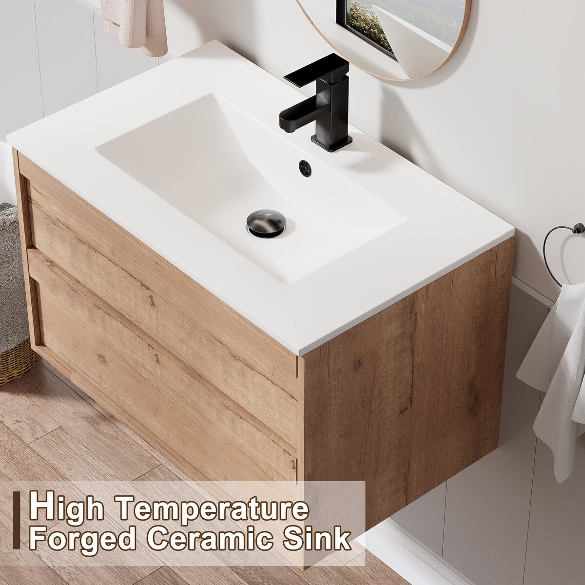Wall Mounted Bathroom Vanity Sink Combo Cabinet Vanity Set Invisible Handles