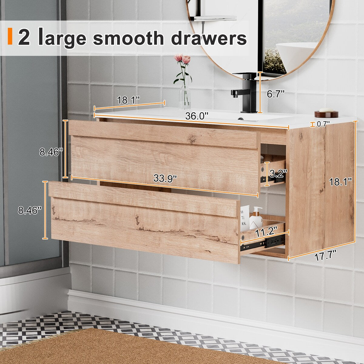 Wall Mounted Bathroom Vanity Sink Combo Cabinet Vanity Set Invisible Handles