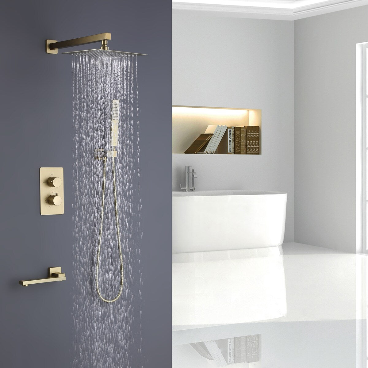 Wall Mounted Double Handles Three Function Complete Shower System With Rough-In Valve