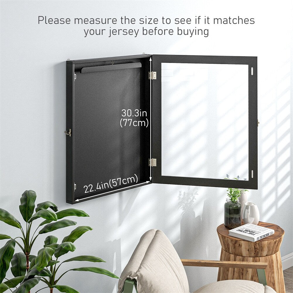 Wall-Mounted Jersey Display Case with Hanger and Wooden Frame