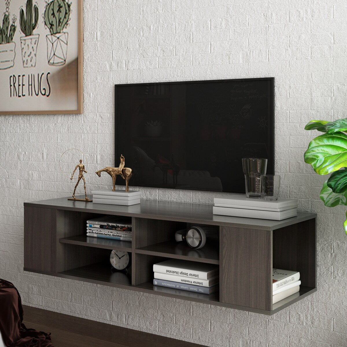 Wall Mounted Media Console, Floating TV Stand Component Shelf with Height Adjustable