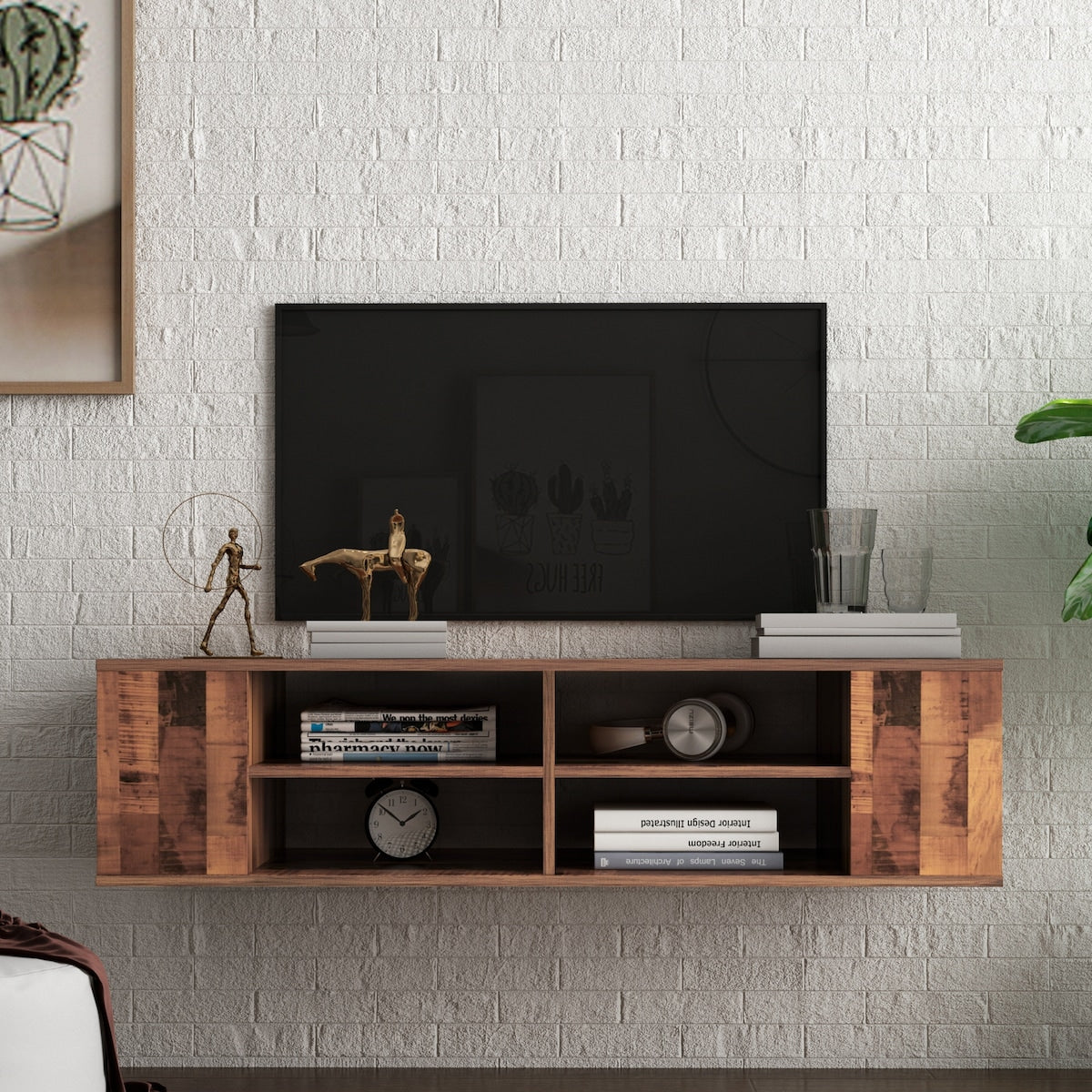 Wall Mounted Media Console, Floating TV Stand Component Shelf with Height Adjustable
