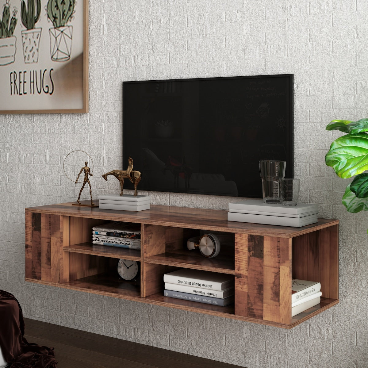 Wall Mounted Media Console, Floating TV Stand Component Shelf with Height Adjustable