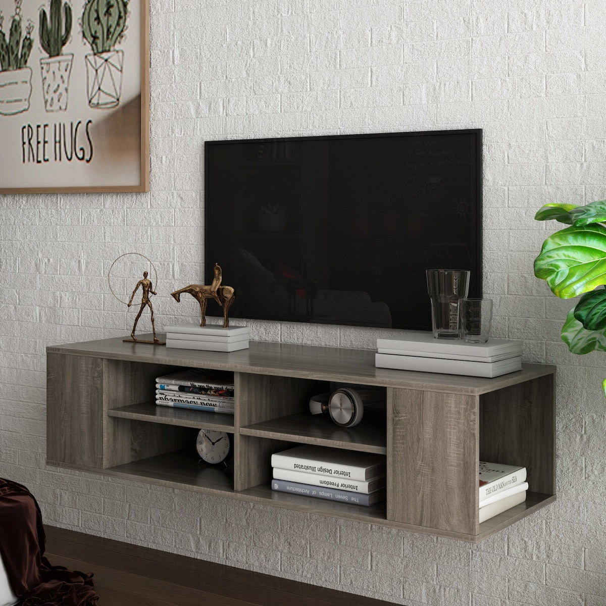 Wall Mounted Media Console, Floating TV Stand Component Shelf with Height Adjustable