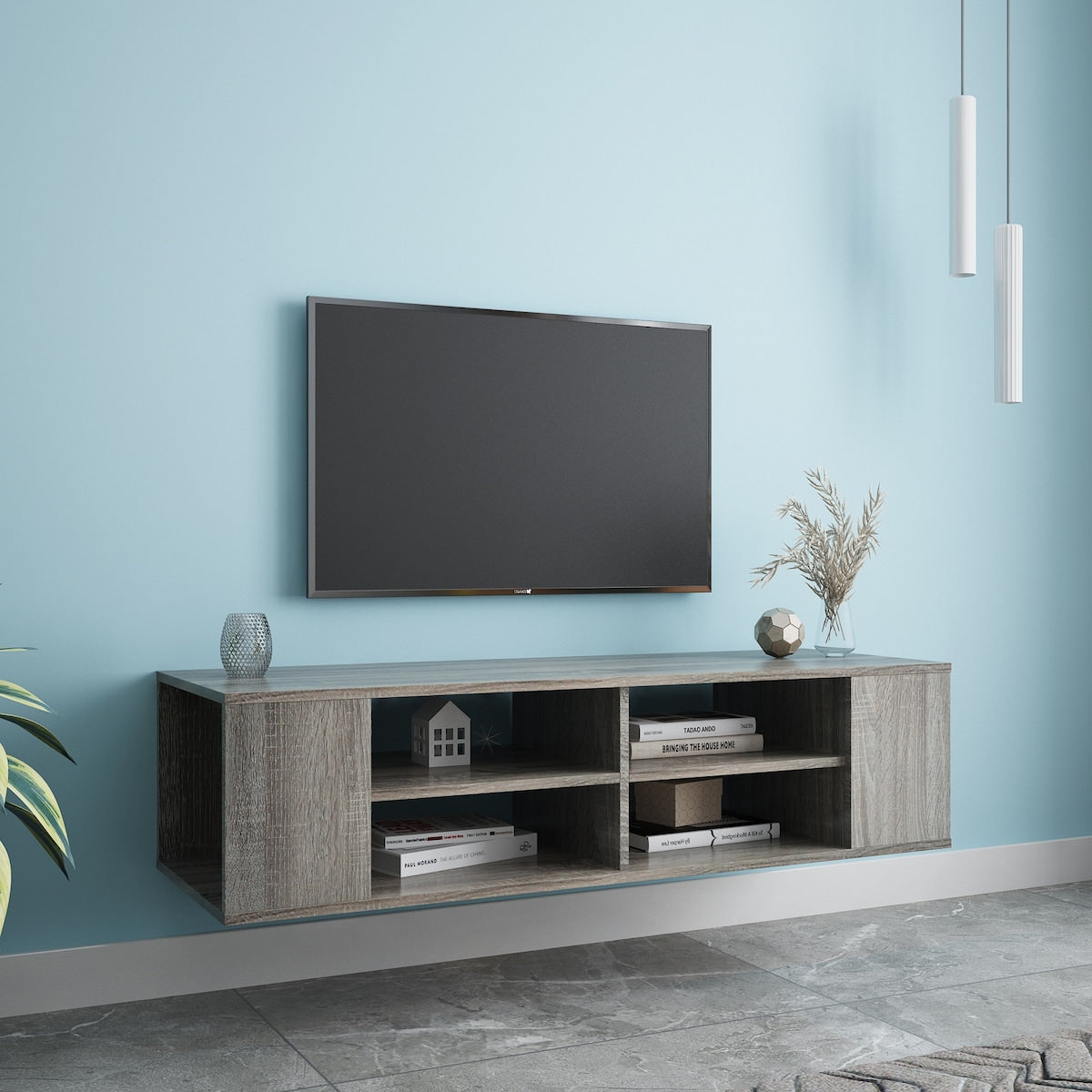 Wall Mounted Media Console, Floating TV Stand Component Shelf with Height Adjustable