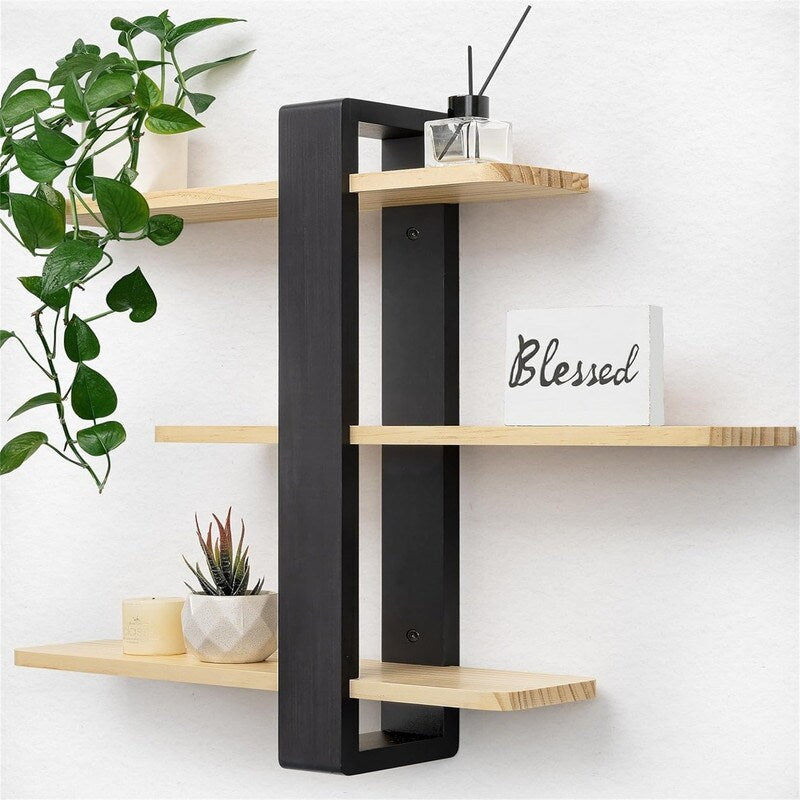 Wall Mounted Shelving Unit All Pine Wood 3 Tier Large Shelf