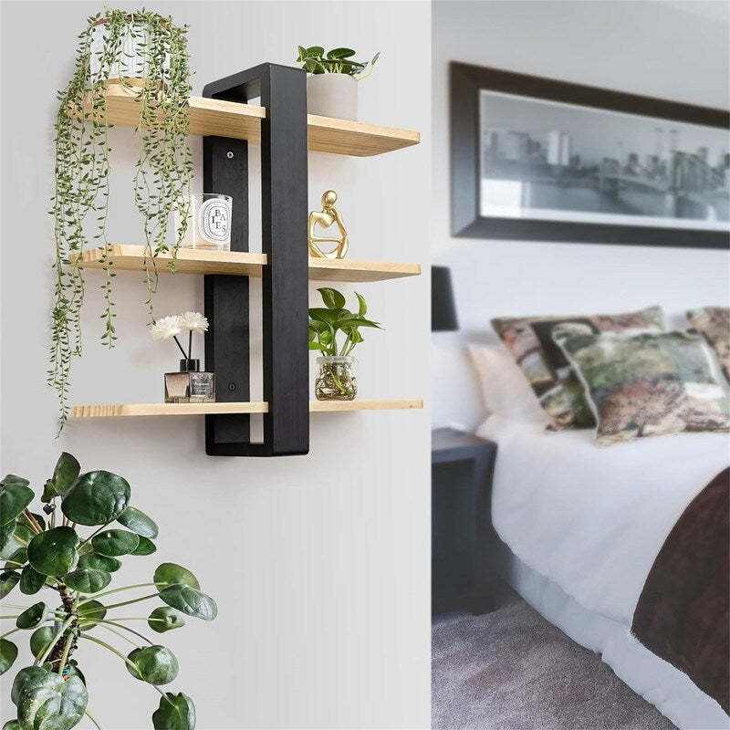 Wall Mounted Shelving Unit All Pine Wood 3 Tier Large Shelf