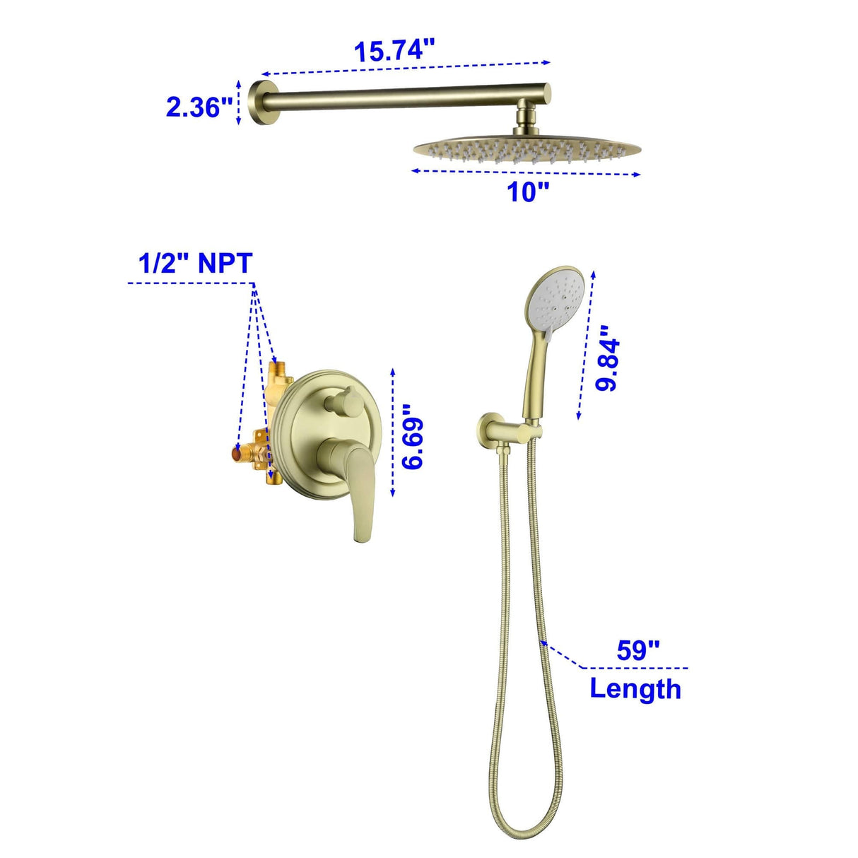 Wall Mounted Shower Faucet With 5-Mode Sprayer Hand Shower Rainfall Shower System Set With 10 Inch Rain Shower Head