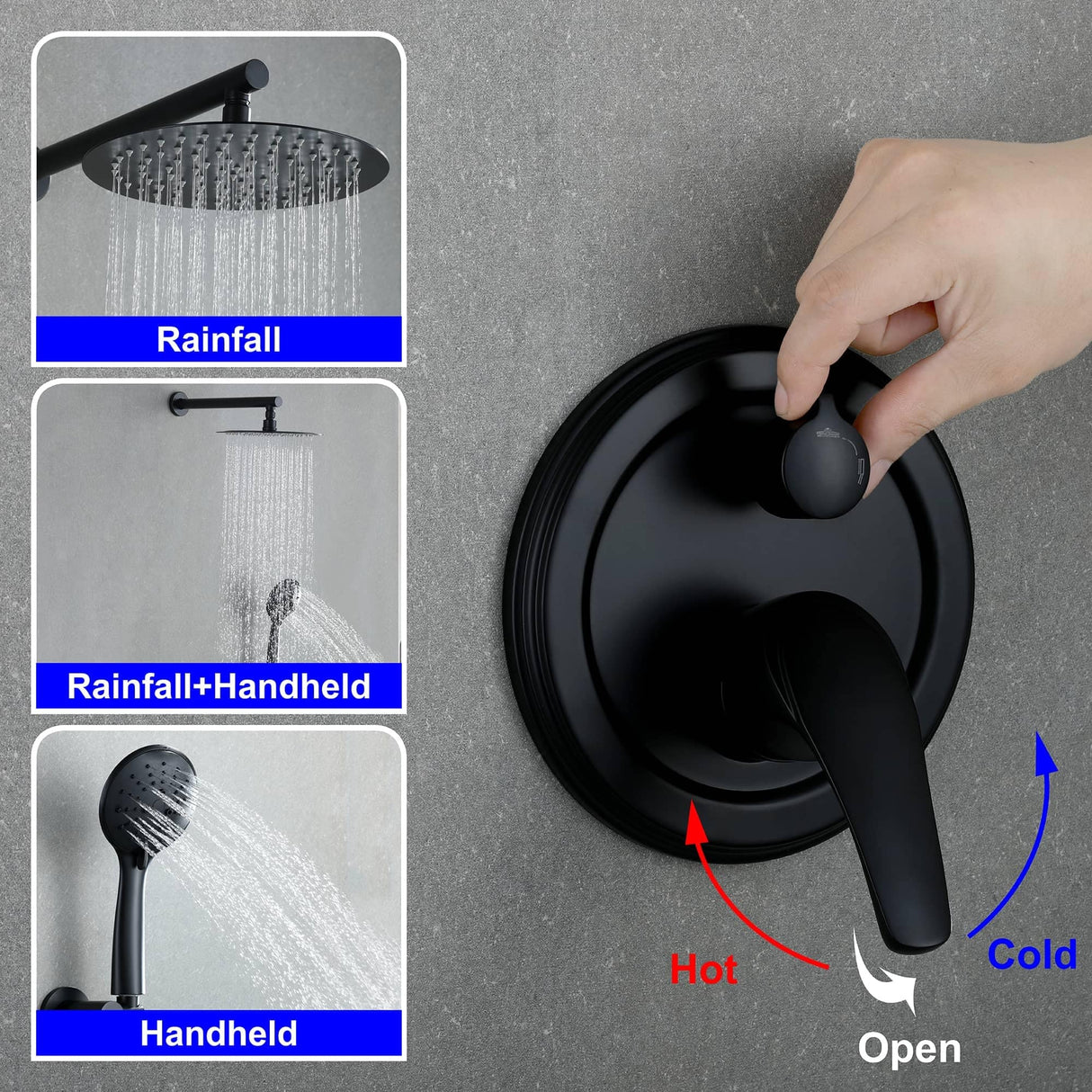 Wall Mounted Shower Faucet With 5-Mode Sprayer Hand Shower Rainfall Shower System Set With 10 Inch Rain Shower Head