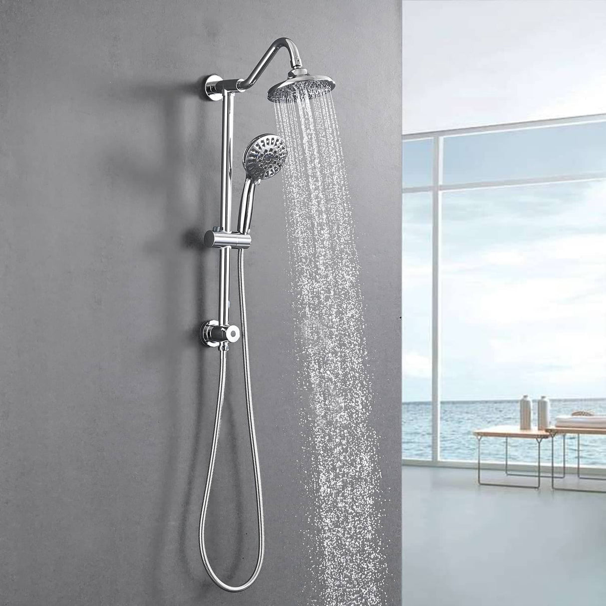 Wall Mounted Shower Faucet With Handheld Shower 6 Inch Rain Shower Head Combo Set Shower System With Slide Bar, NO VALVE