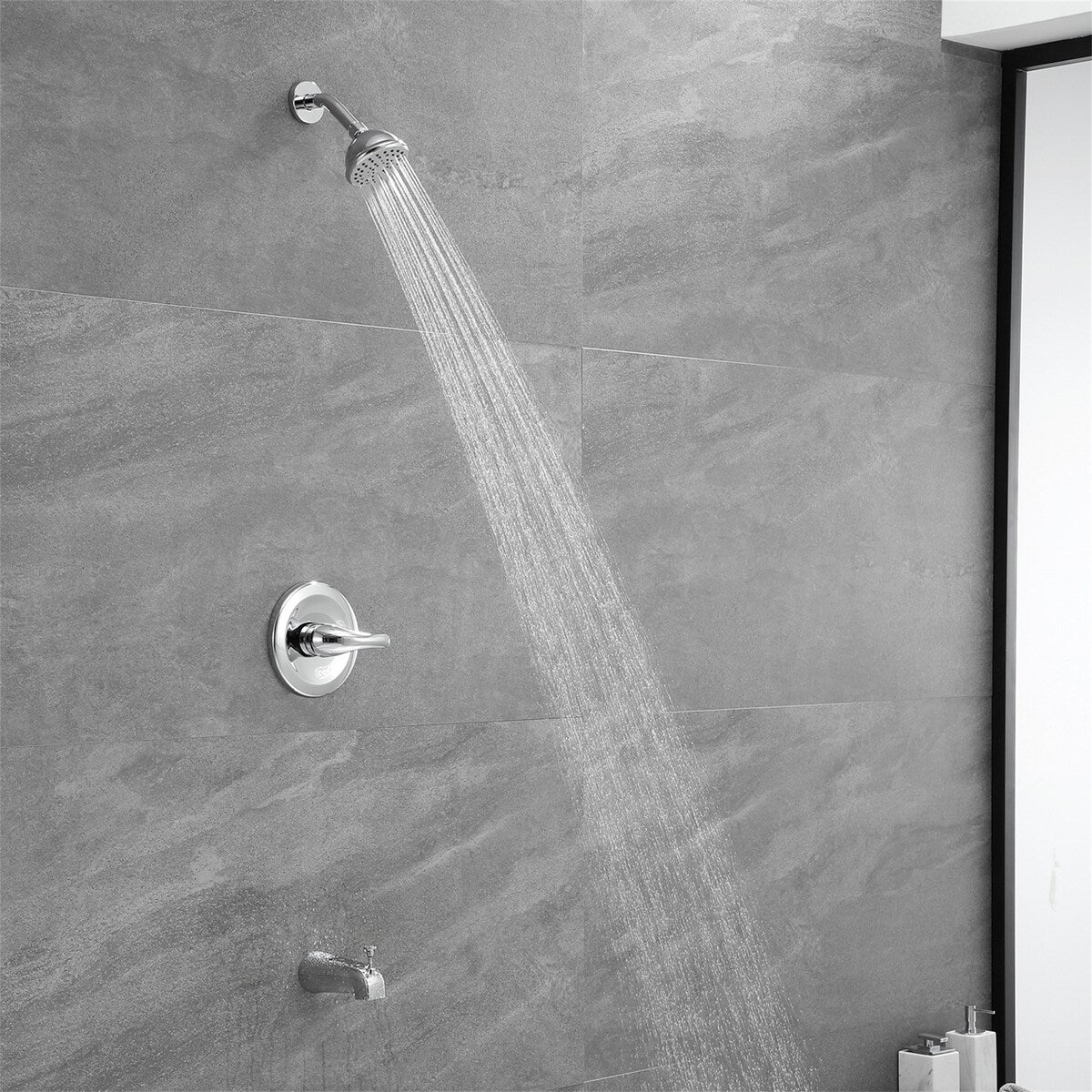 Wall Mounted Shower Faucet with Tub Spout, Polished Chrome Complete Tub Shower System Wth Brass Valve