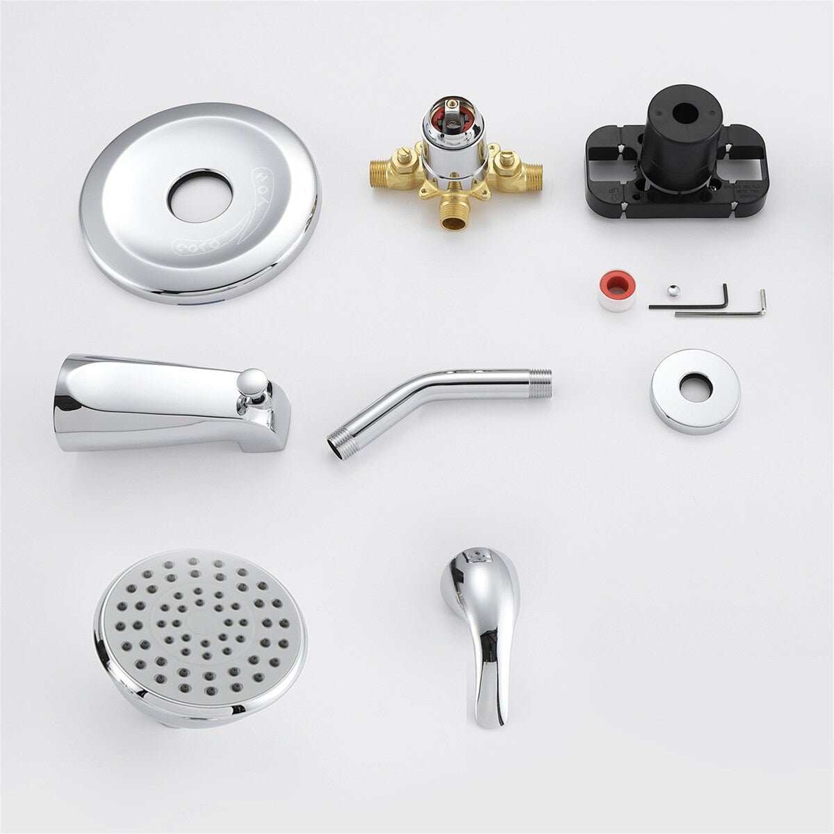 Wall Mounted Shower Faucet with Tub Spout, Polished Chrome Complete Tub Shower System Wth Brass Valve