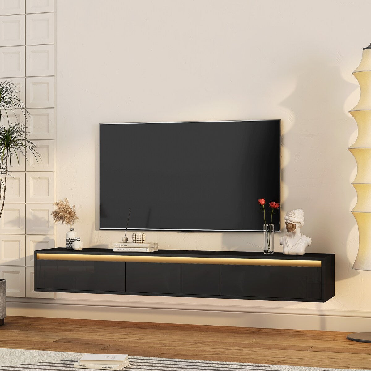 Wall Mounted TV Stand with Led Lights and Power Outlet