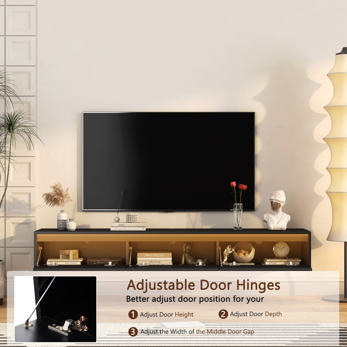 Wall Mounted TV Stand with Led Lights and Power Outlet