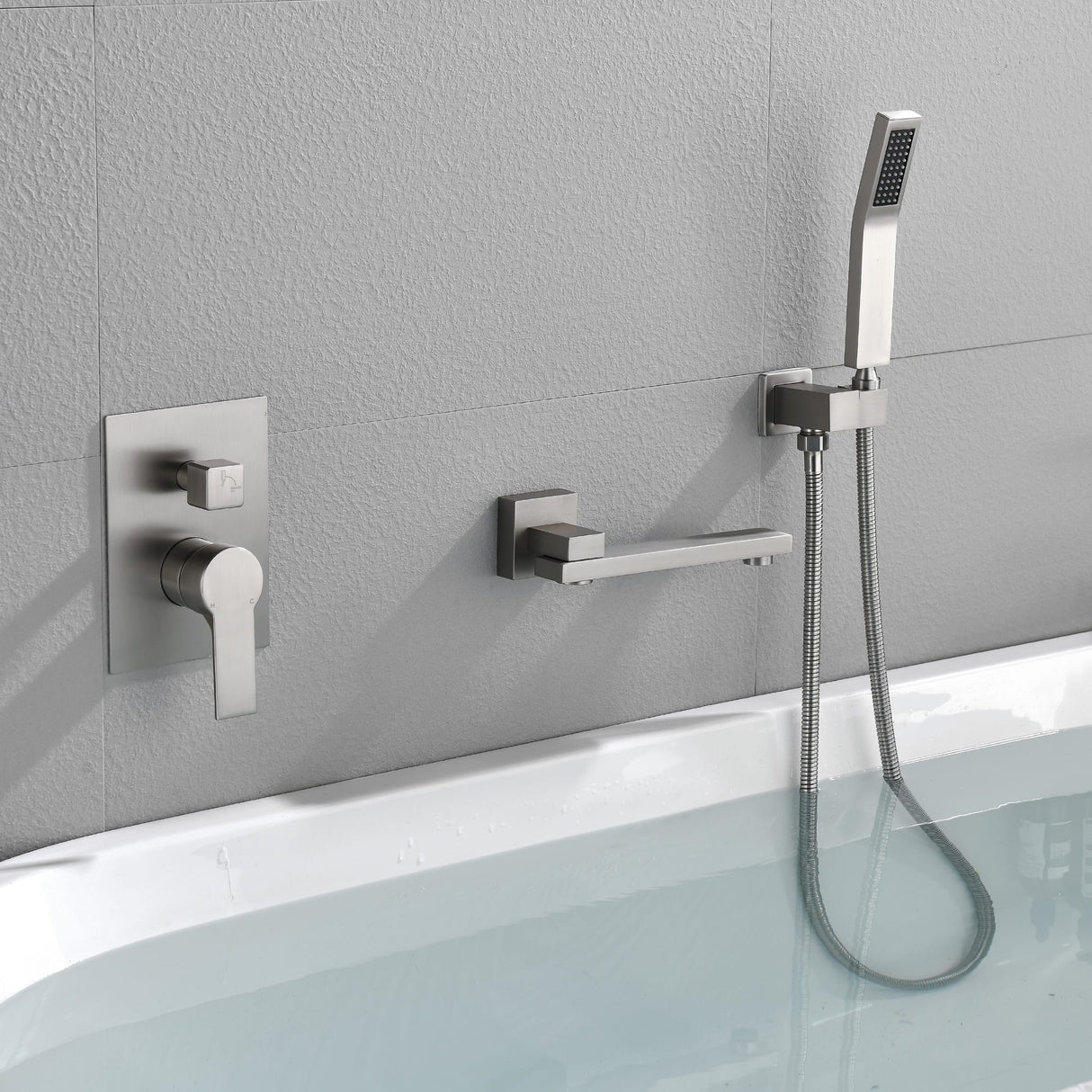 Wall Mounted Tub Faucet With Handshower Single Handle Bathroom Roman Bathtub Faucets Modern Tub Filler Trim With Handheld