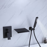 Wall Mounted Single Handle Waterfall Tub Filler Faucet With Handheld Shower Black