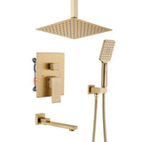 Wall-Mounted Tub Shower Faucets Set with Pre-embedded Valve, 12-inch Square Waterfall Shower Head System(Gold)