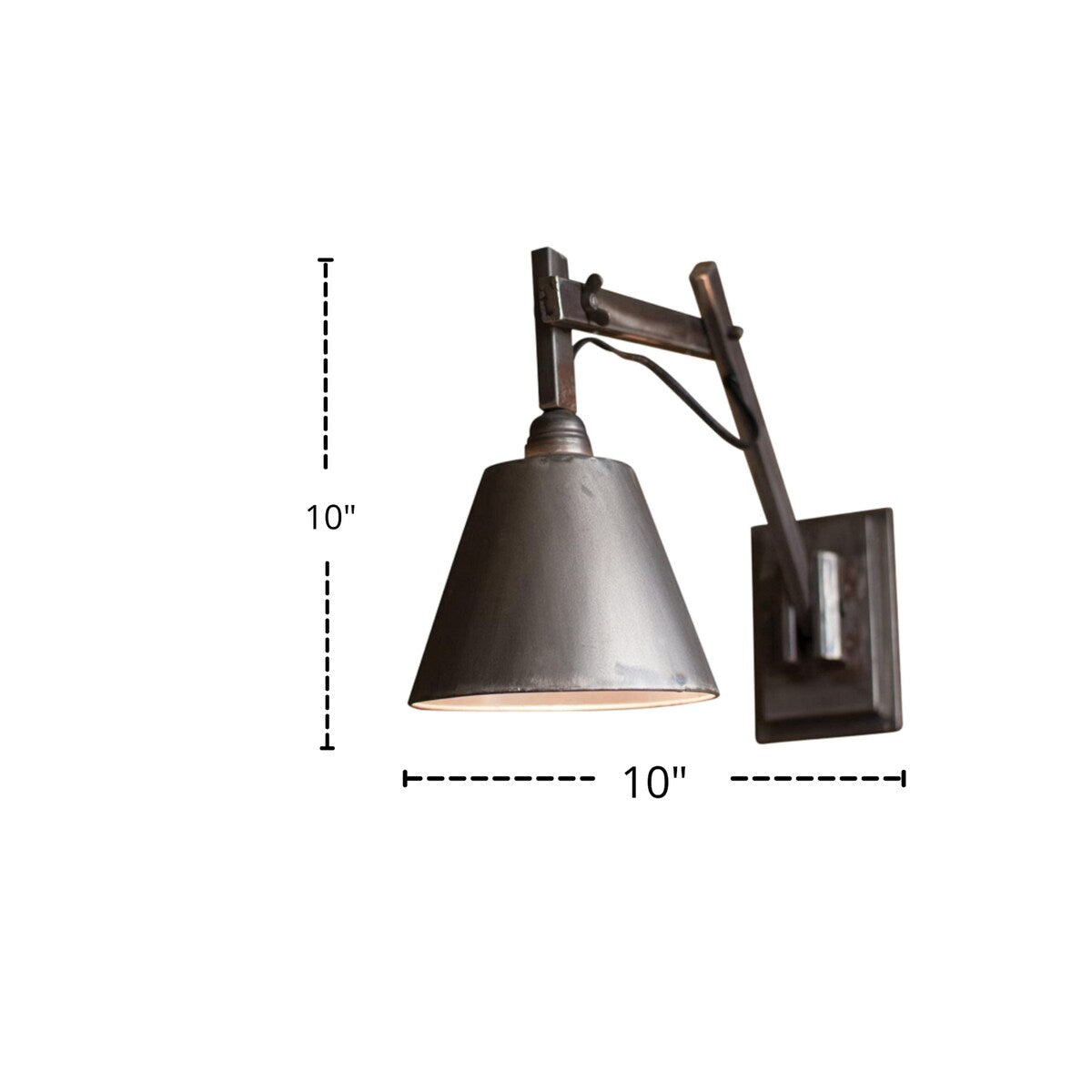 Wall Studio Lamp With the Gray Finished Metal Shade - 10"d x 13" x 10"t
