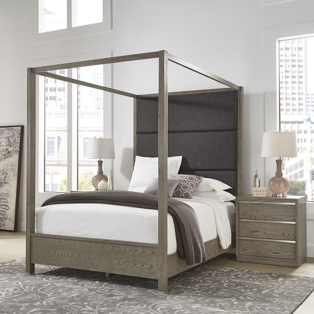 Copper Grove Kelcyre Antique Grey Oak Veneer Upholstered Canopy Bed