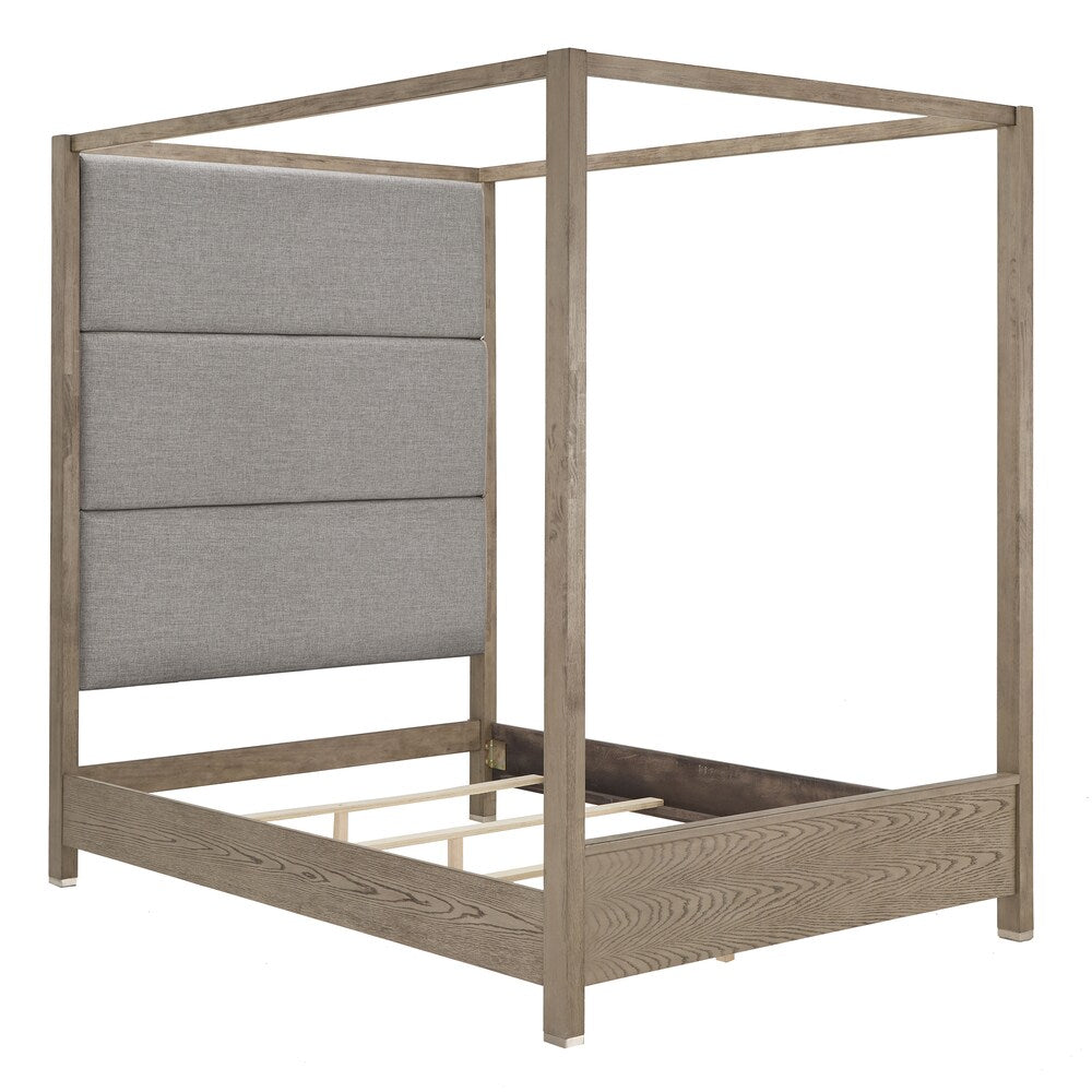 Copper Grove Kelcyre Antique Grey Oak Veneer Upholstered Canopy Bed