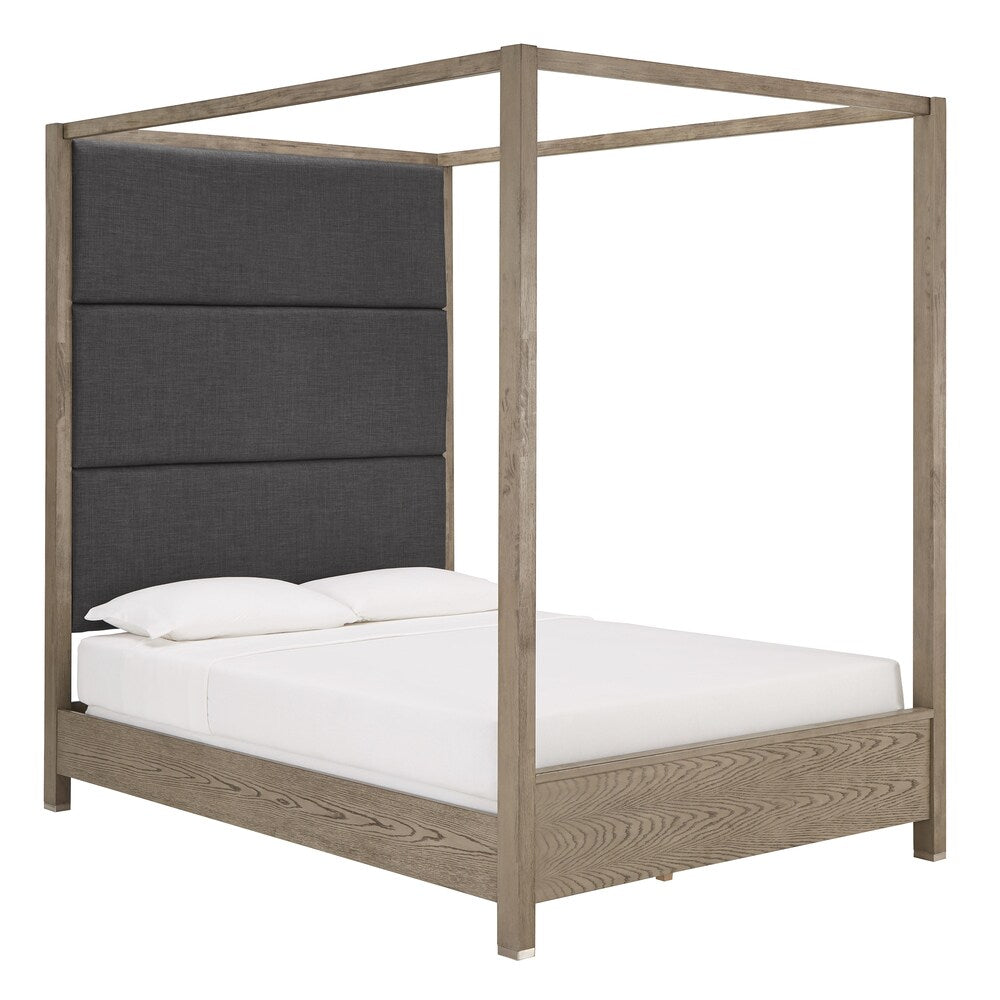 Copper Grove Kelcyre Antique Grey Oak Veneer Upholstered Canopy Bed