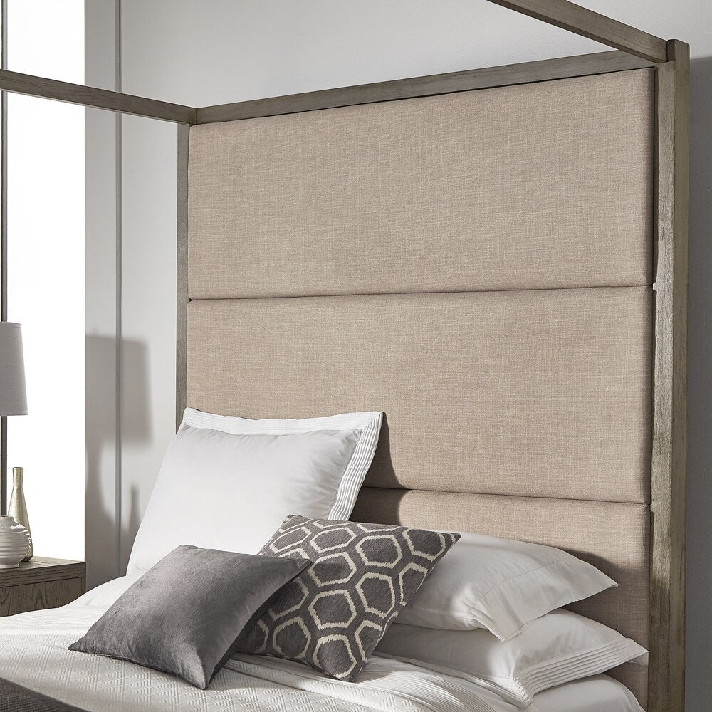 Copper Grove Kelcyre Antique Grey Oak Veneer Upholstered Canopy Bed