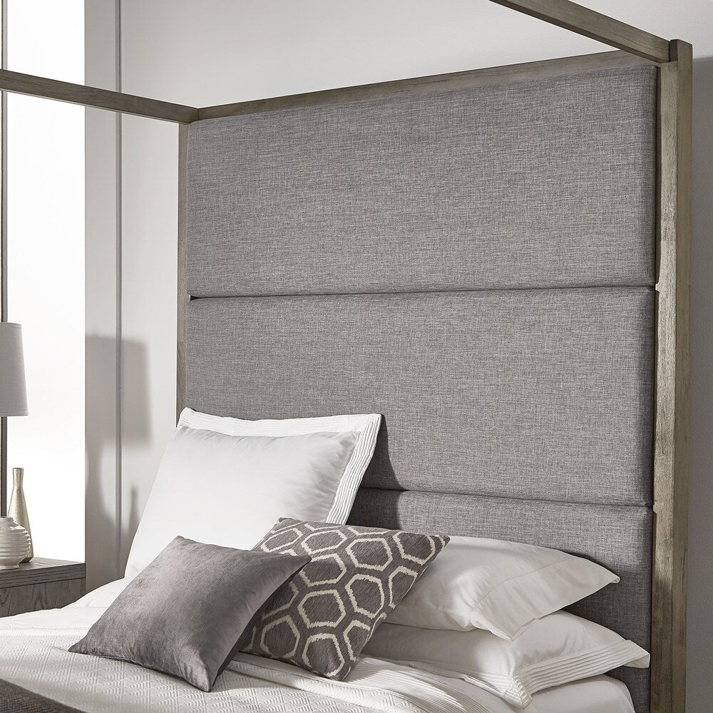 Copper Grove Kelcyre Antique Grey Oak Veneer Upholstered Canopy Bed