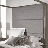 Copper Grove Kelcyre Antique Grey Oak Veneer Upholstered Canopy Bed