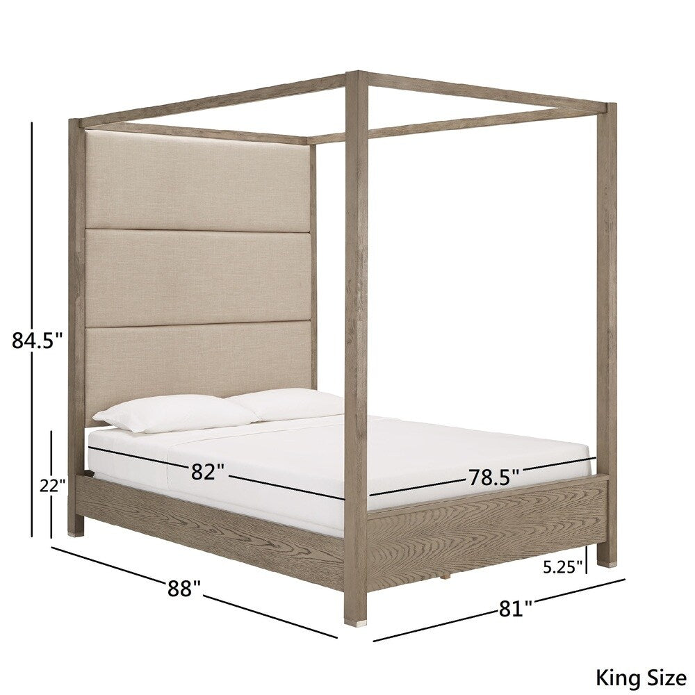 Copper Grove Kelcyre Antique Grey Oak Veneer Upholstered Canopy Bed