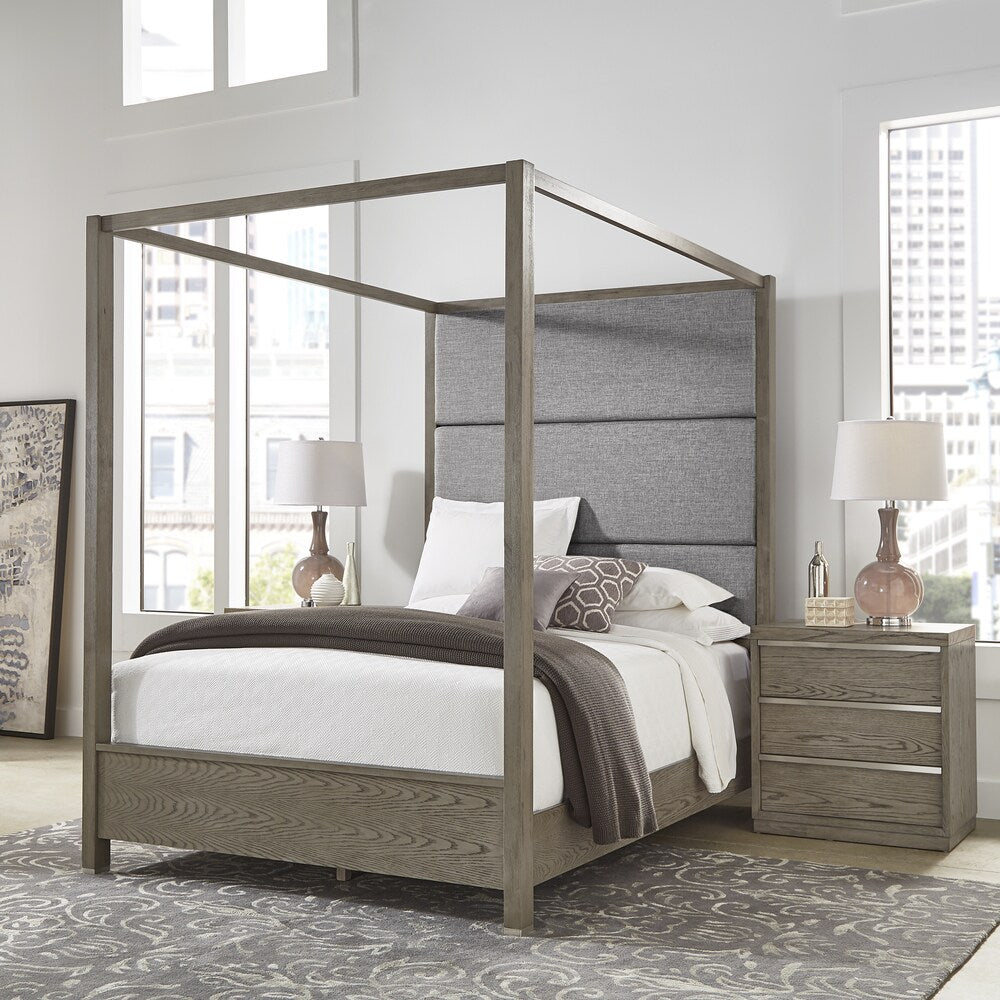 Copper Grove Kelcyre Antique Grey Oak Veneer Upholstered Canopy Bed
