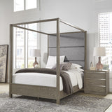 Copper Grove Kelcyre Antique Grey Oak Veneer Upholstered Canopy Bed