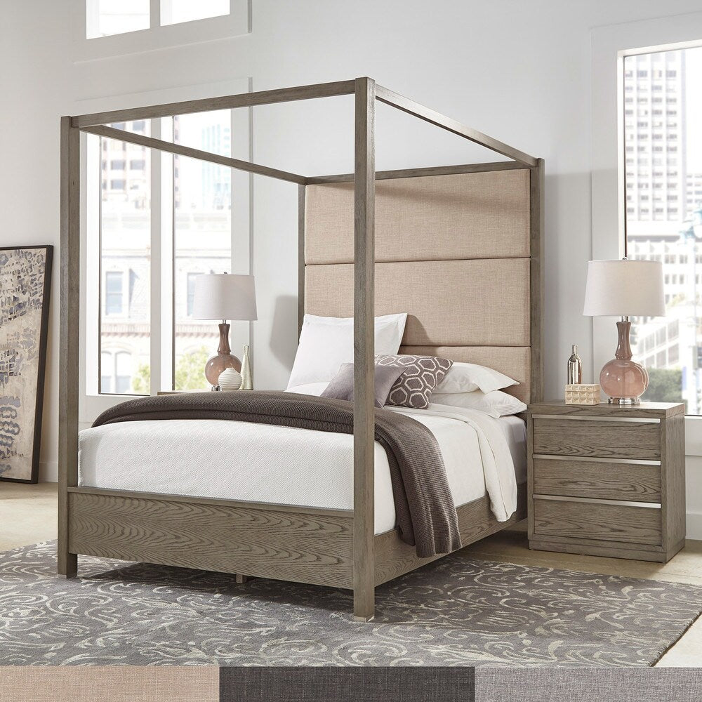 Copper Grove Kelcyre Antique Grey Oak Veneer Upholstered Canopy Bed