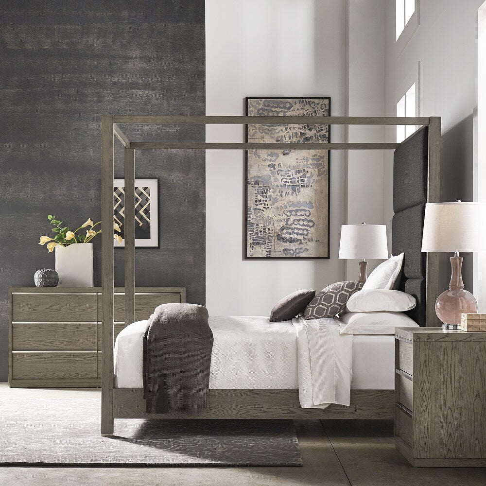Copper Grove Kelcyre Antique Grey Oak Veneer Upholstered Canopy Bed