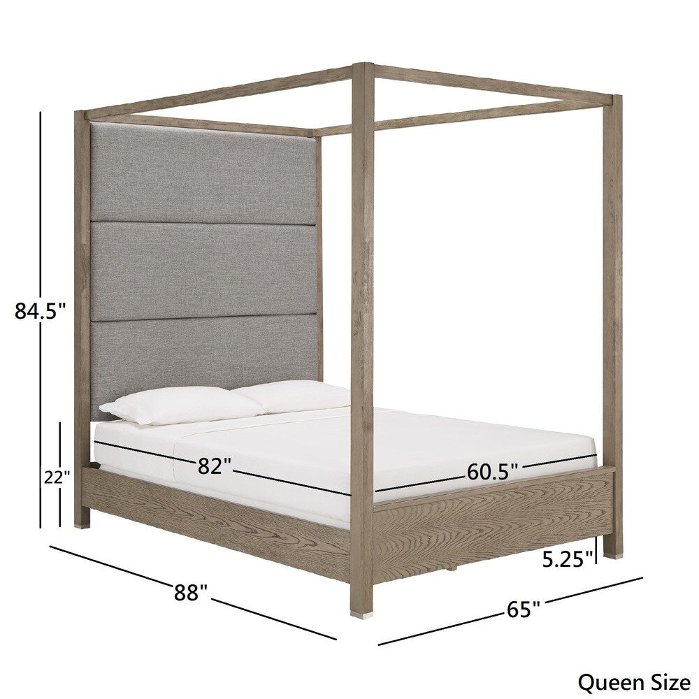 Copper Grove Kelcyre Antique Grey Oak Veneer Upholstered Canopy Bed