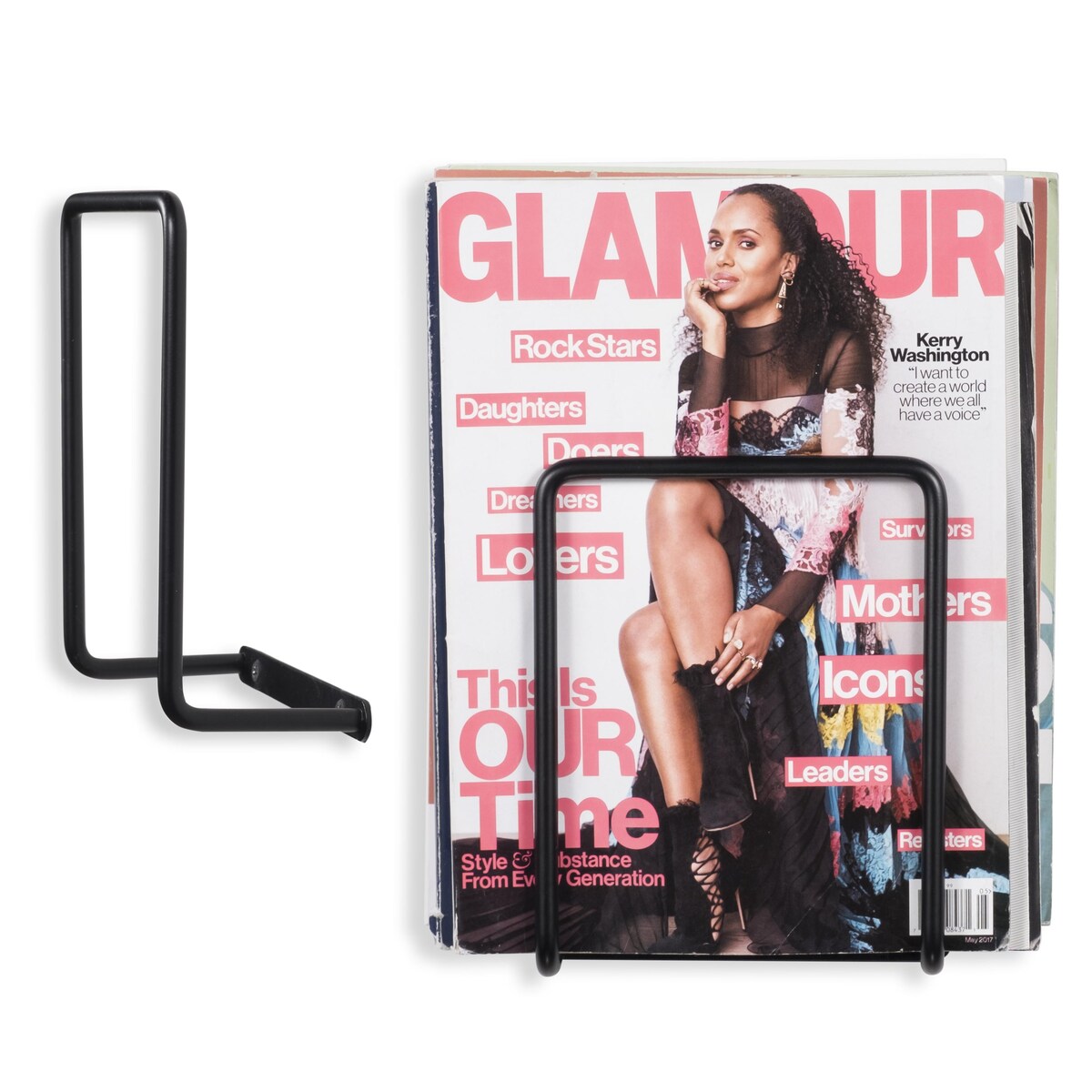 Wallniture Vango Wall Mount Magazine Holder, Metal, Black (Set of 2)