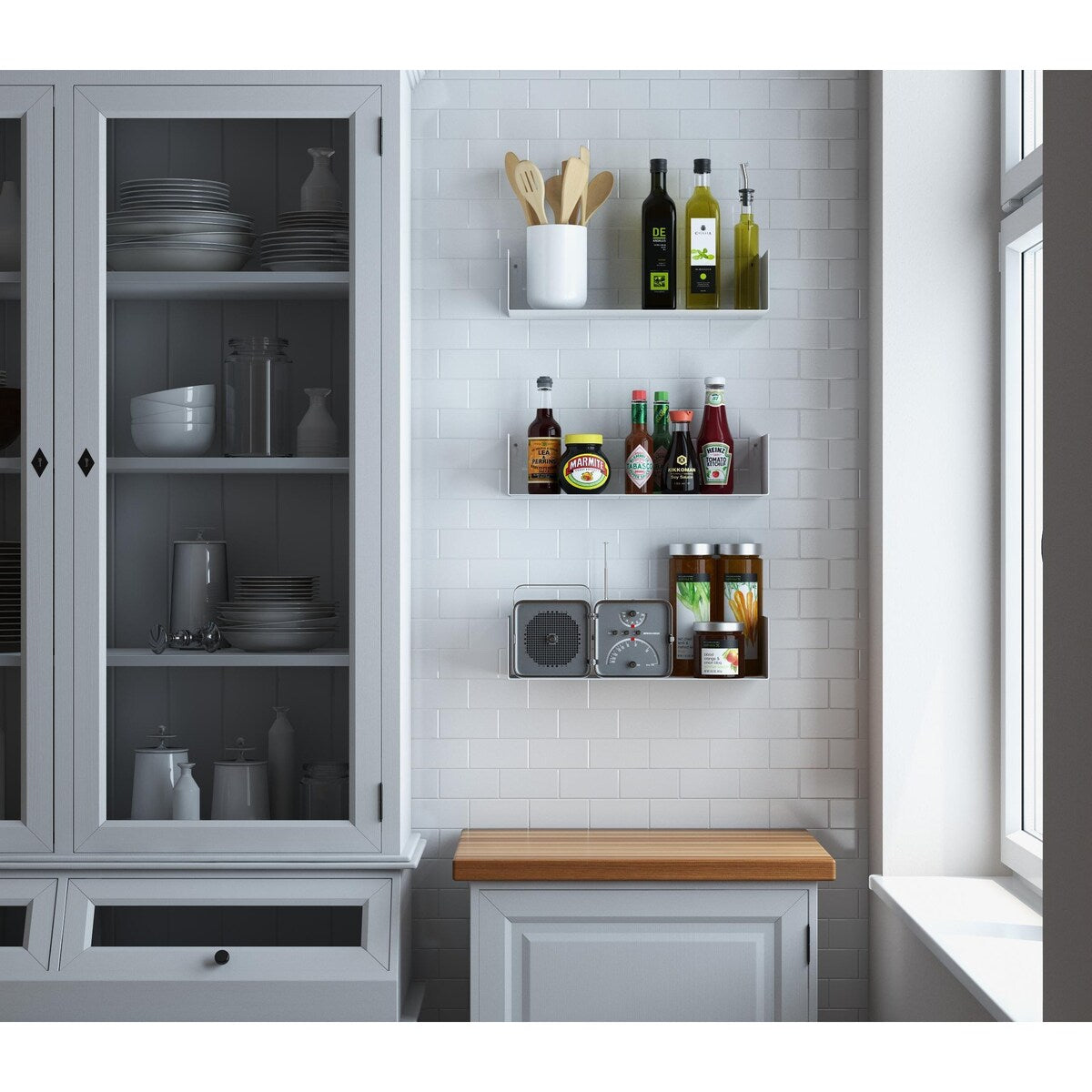 Wallniture Bali U Shape Floating Shelf White Metal Bookshelf White Wall Mount Shelving