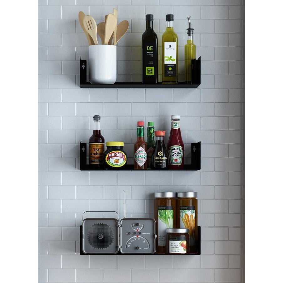 Wallniture Bali U Shaped Wall Shelf, Multimedia Rack, Black, Set of 3