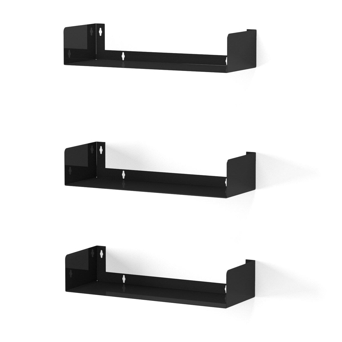 Wallniture Bali U Shaped Wall Shelf, Multimedia Rack, Black, Set of 3