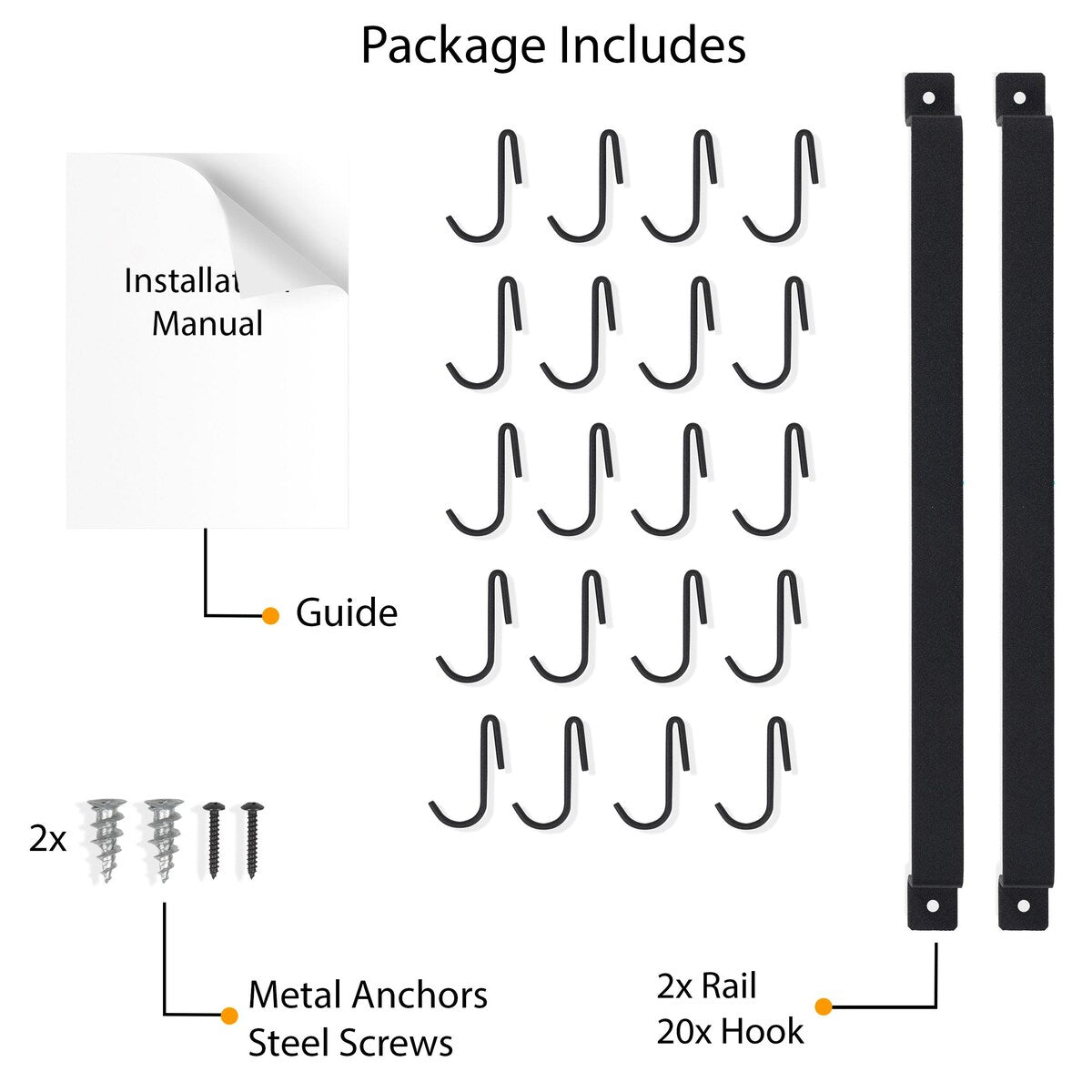 Wallniture Casto 17" Pot Rack Set of 2, Utensil Holder with 20 S Hooks, Iron, Black