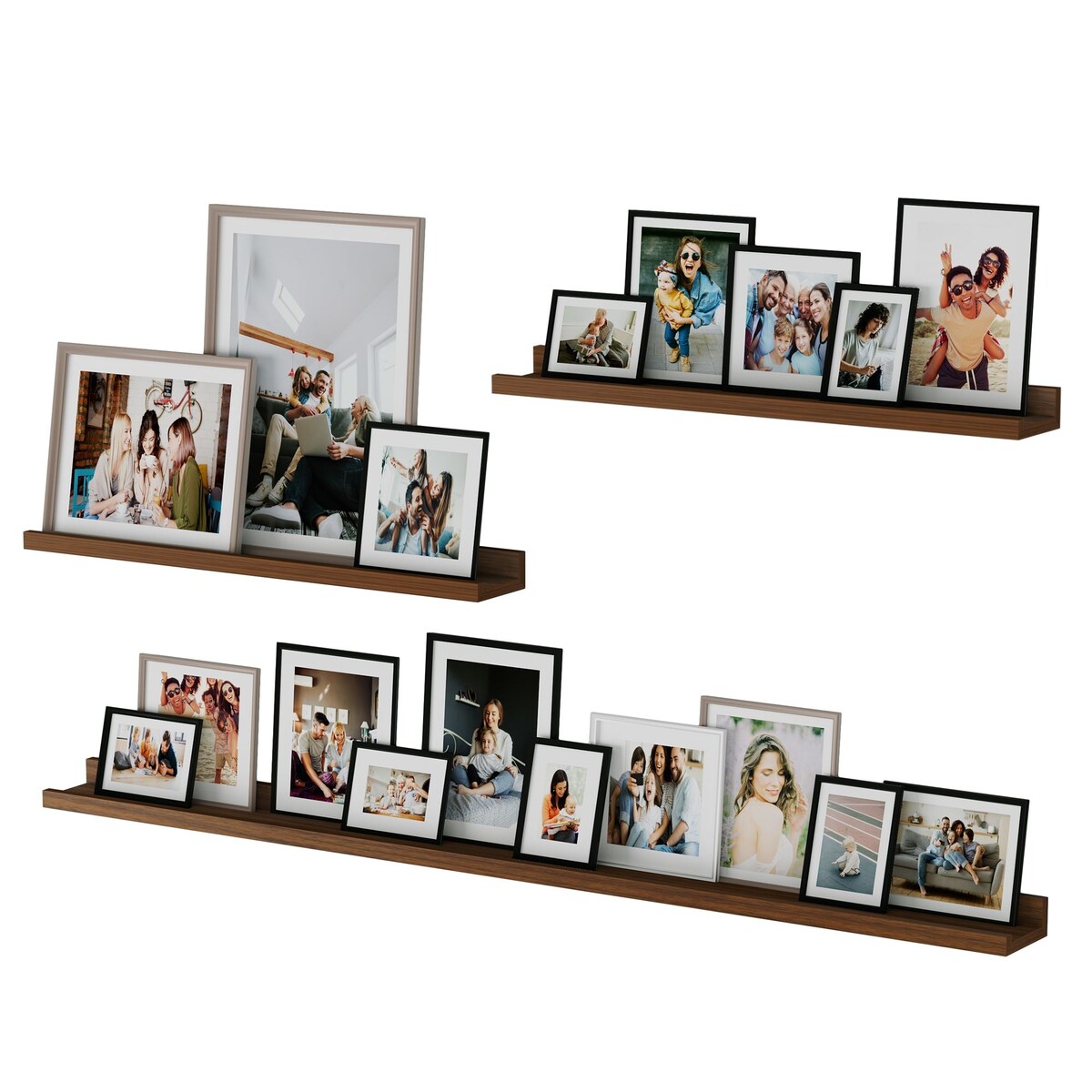 Picture Ledge Wall Shelves 48-24-24" , Walnut, Set of 3