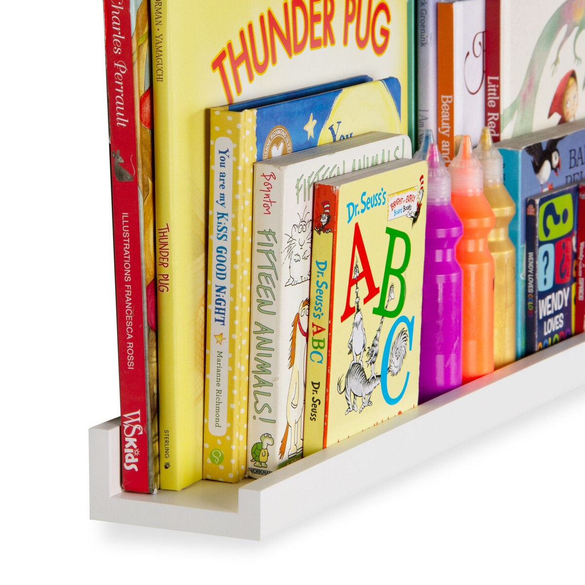 Wallniture Denver 60" Floating Shelves for Kids Room Decor, White Bookshelf (Set of 2)
