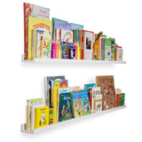 Wallniture Denver 60" Floating Shelves for Kids Room Decor, White Bookshelf (Set of 2)
