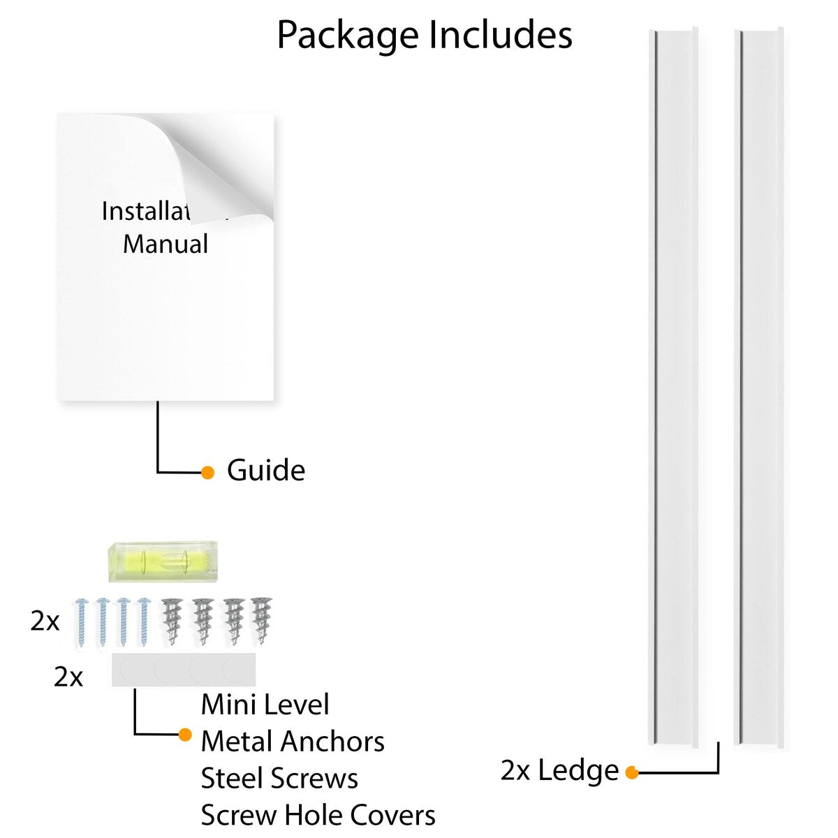 Wallniture Denver 72" Floating Shelves for Photo Display, Picture Ledge, White (Set of 2)