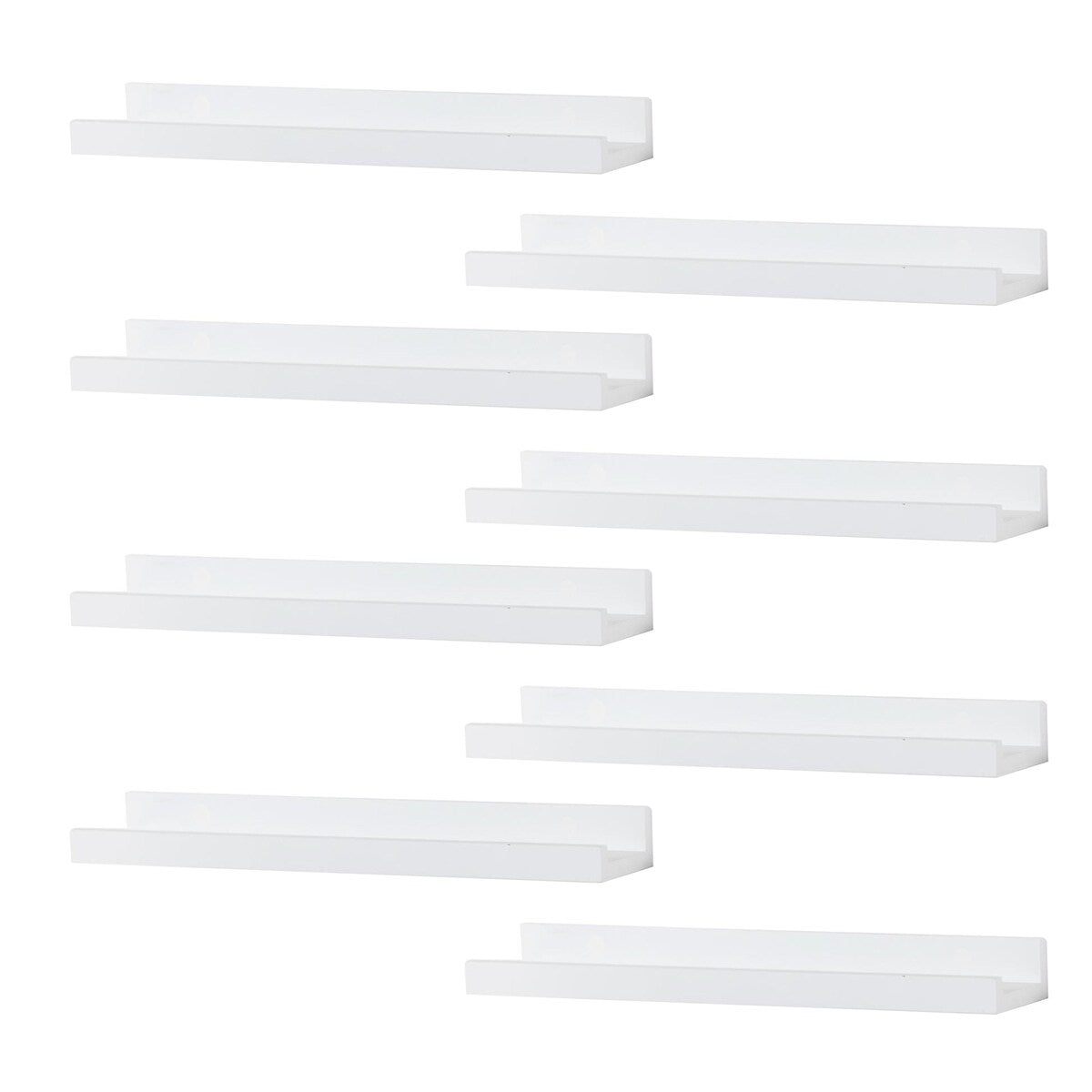 Wallniture Denver 17" Floating Shelves for Kids Room Decor, White Bookshelf (Set of 8)