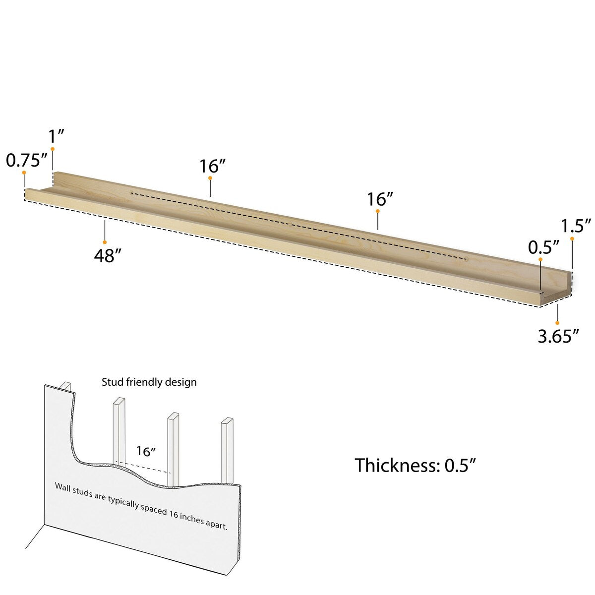 Wallniture Denver Natural Floating Shelves Picture Ledge Vinyl Display Bookshelf (Set of 2)