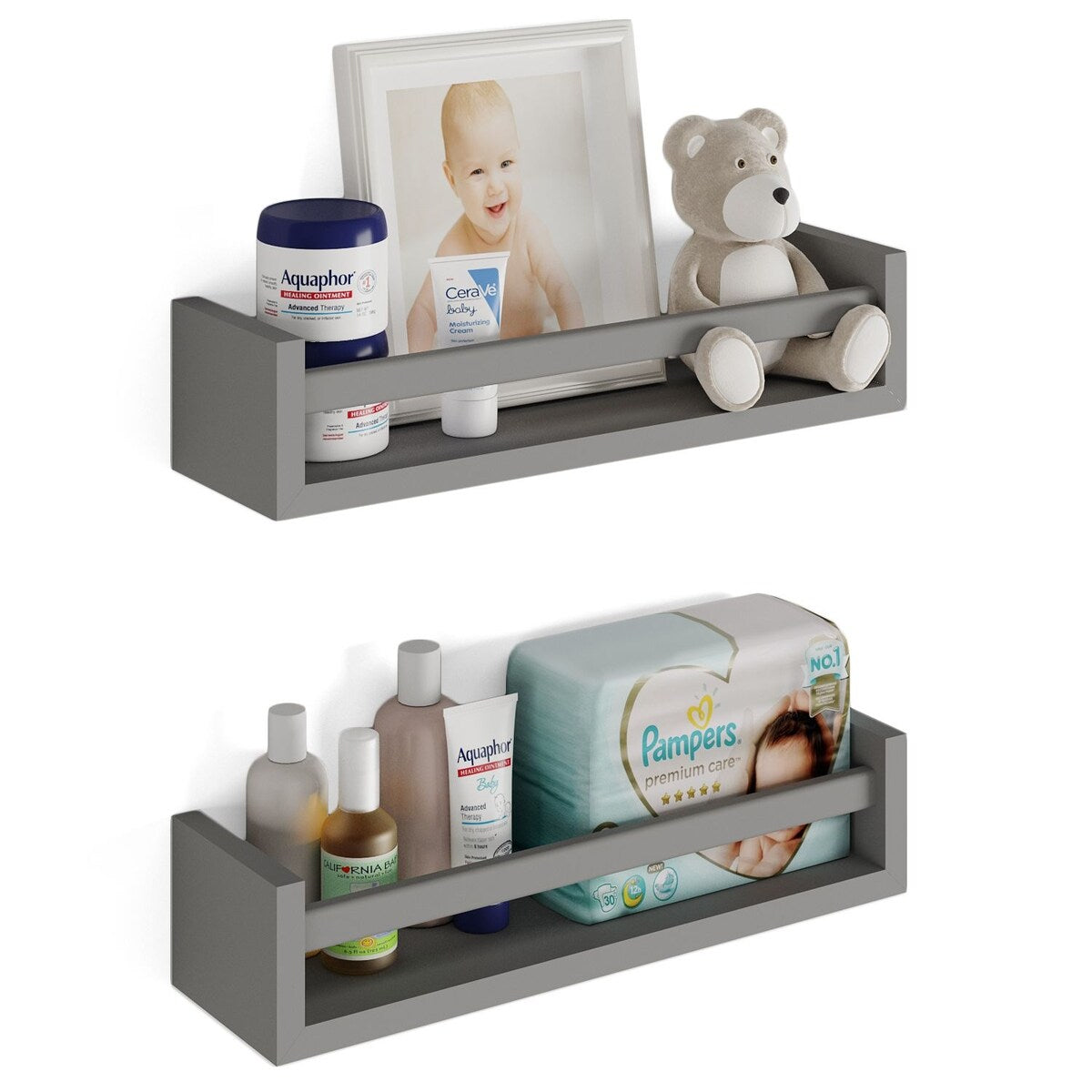 Wallniture Elba Wall Mounted Kids Shelves Nursery Storage Toy Organizer Wood Bookshelf, Set of 2 - N/A
