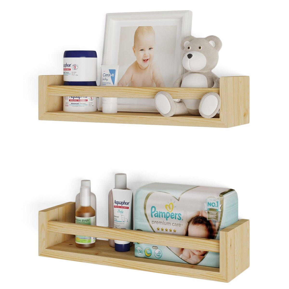 Wallniture Elba Wall Mounted Kids Shelves Nursery Storage Toy Organizer Wood Bookshelf, Set of 2 - N/A